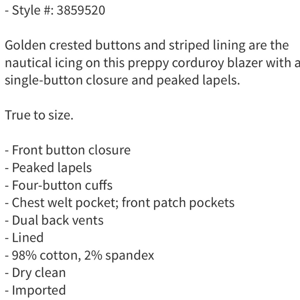 NWT Court & Rowe | Ivy League Corduroy Blazer - Picture 9 of 10